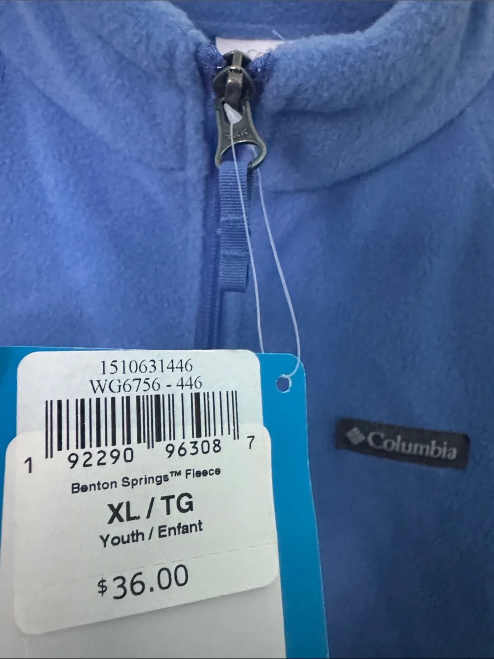 NWT Columbia Blue Full-Zip Fleece Jacket youth size XL (18-20)